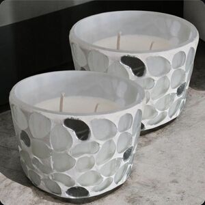 2 White & Silver Mosaic Decorative Candle Set - Home Accents